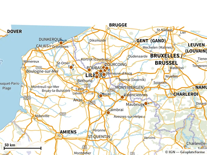 Plan du Nord, avec les limites de la zone et son centre